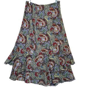 Y2K Double D Ranch Paisley Ruffle Tiered Maxi Skirt Size Large Boho Fairy Whimsy